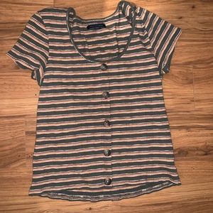 American Eagle green striped fitted tee